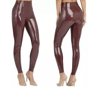 NEW Spanx Faux Patent Leather Leggings Womens‎ Size Large Ruby Red High Rise